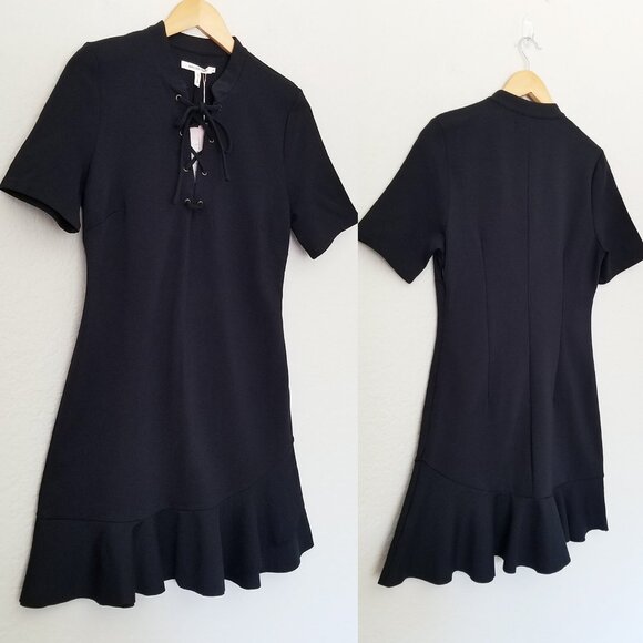 NEW Avec Les Filles Black Ponte Knit Lace-Up Dress M LBD Slimming Classic Modest - Picture 15 of 16